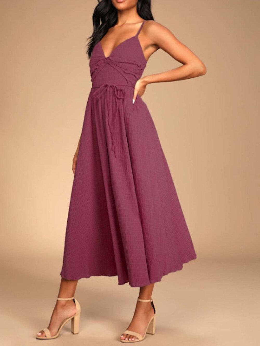 Lulus Cue The Cuteness Mauve Purple Twist-front Midi Dress - Size M